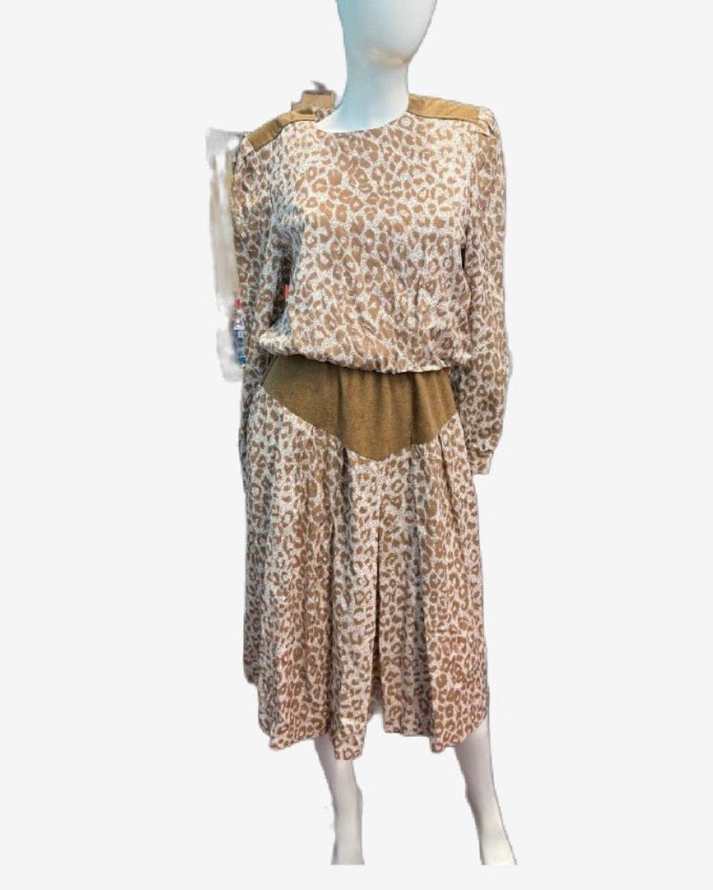 Periwinkle Brown and Cream Animal Print Vintage 80’s Dress Womens Size Large